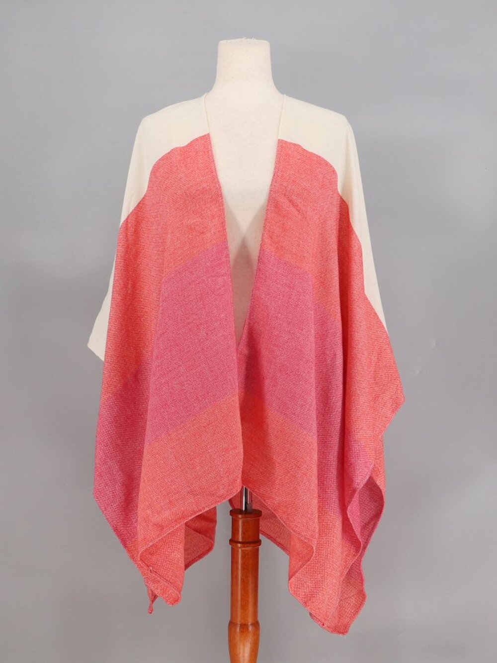 MERSEA Travel Wrap Shawl Open Front Colorblock Multicolor Coral OS